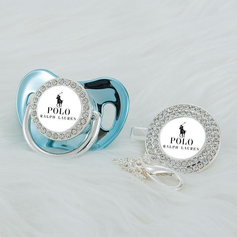 Premium Baby Schnuller Ralph Lauren türkis-weiß mit Clip & Geschenkbox