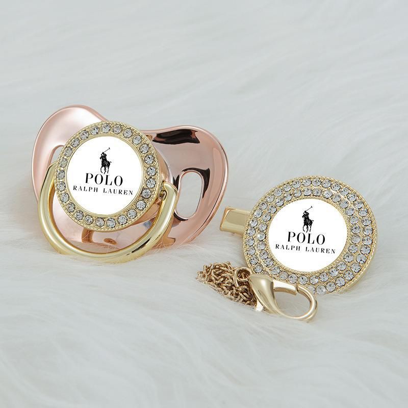 Premium Baby Schnuller Ralph Lauren rose-weiß mit Clip & Geschenkbox