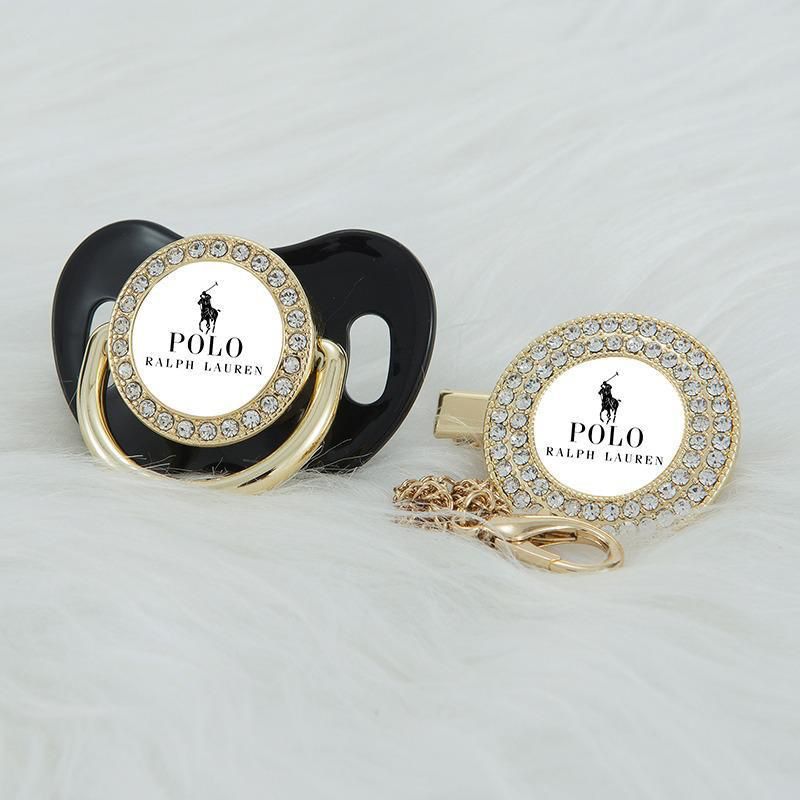 Premium Baby Schnuller Ralph Lauren schwarz-weiß mit Clip & Geschenkbox