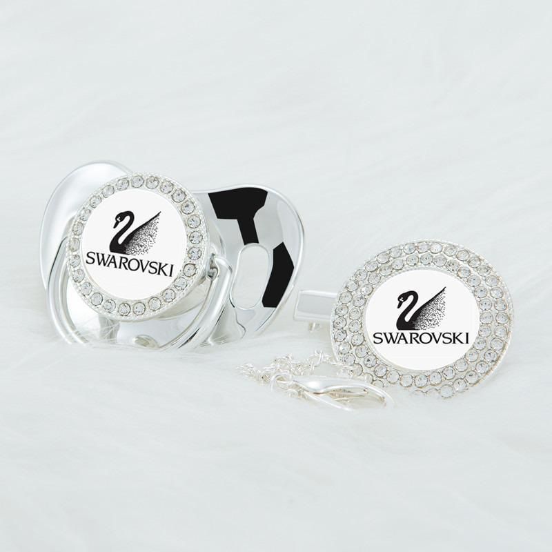 Premium Baby Schnuller Swarowski silber mit Clip & Geschenkbox