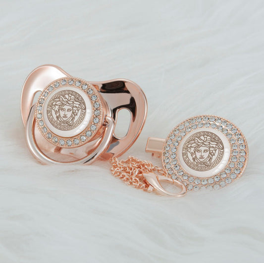 Premium Baby Schnuller Versace rose mit Clip & Geschenkbox