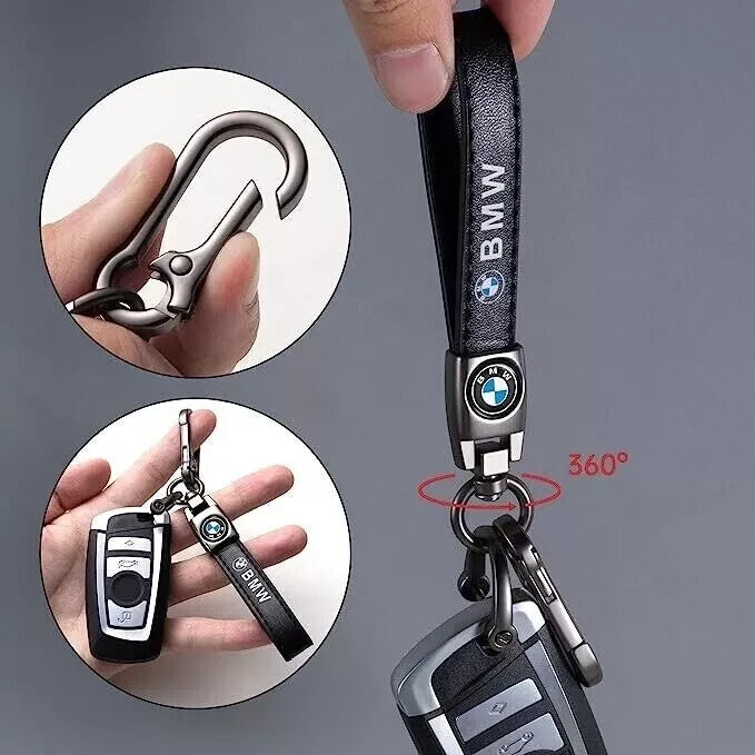 BMW Leder Schlüsselanhänger mit Karabinerhaken aus Metall Anhänger matt BMW Logo