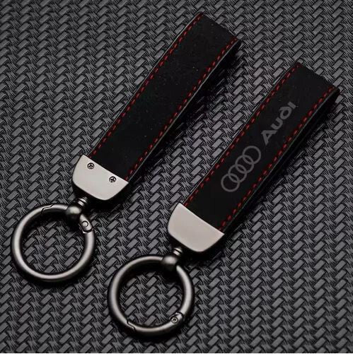 Audi Schlüsselanhänger Wildleder Keyring Alcantara rote Naht Karabinerhaken Auto