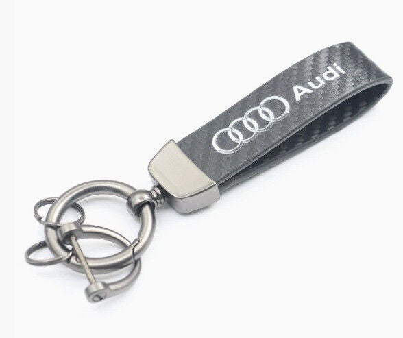 Audi Schlüsselanhänger Carbon Metall Karabinerhaken rund grau Anhänger Audi Logo