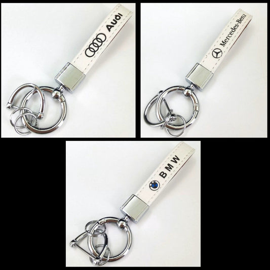 Mercedes Audi BMW Schlüsselanhänger weiß Leder Karabinerhaken Auto Anhänger Key