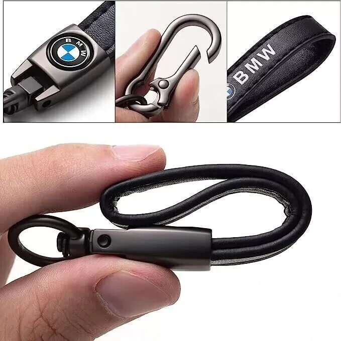 BMW Leder Schlüsselanhänger mit Karabinerhaken aus Metall Anhänger matt BMW Logo