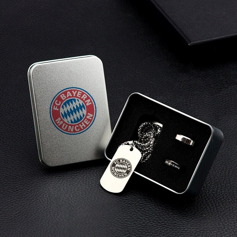 FC Bayern München Geschenkset Halskette + 2 Ringe signiert Hochwertig FCB Mia Sa