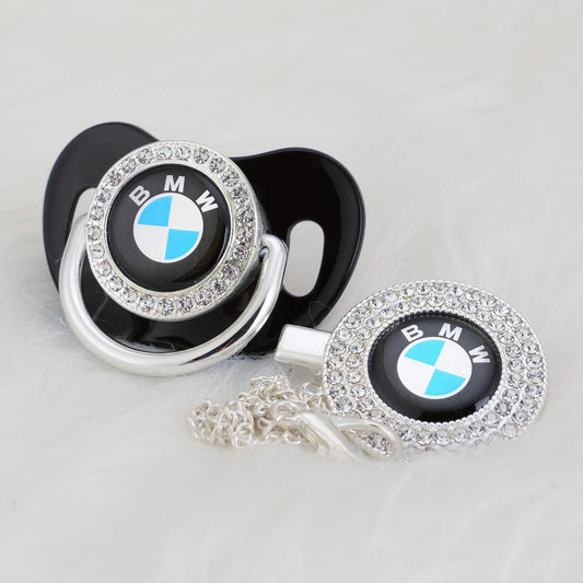 Premium Baby Schnuller BMW schwarz-silder mit Clip & Geschenkbox
