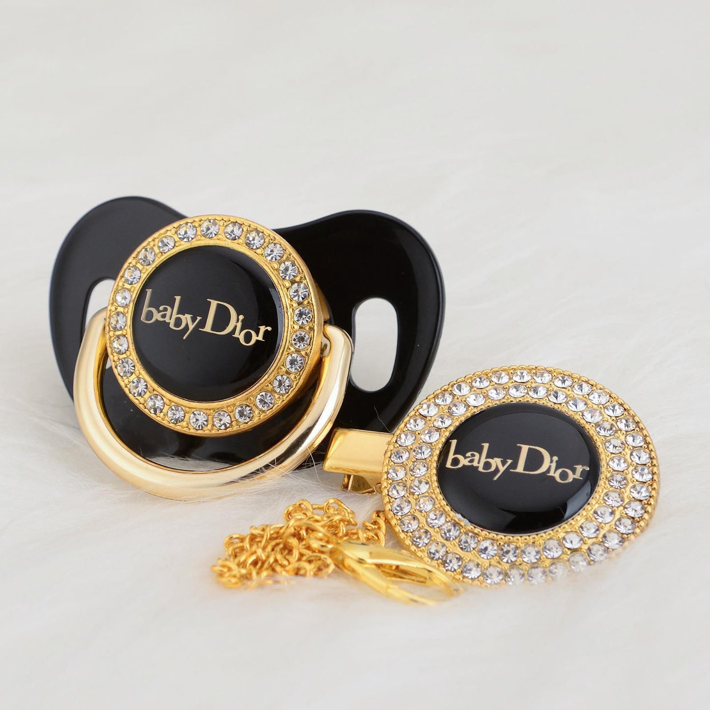 Premium Baby Schnuller Baby Dior schwarz mit Clip & Geschenkbox