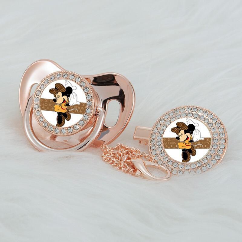 Premium Baby Schnuller louis vuitton rose mit Minnie Maus im Druck mit Clip & Geschenkbox