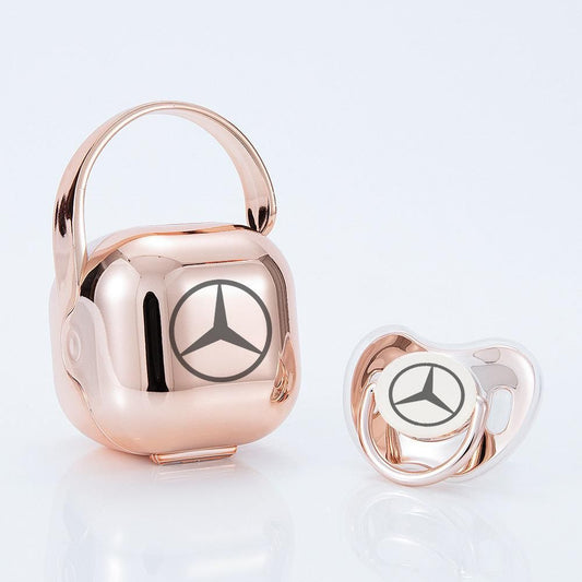 Premium Baby Schnuller Mercedes-Benz rose mit Aufbewahrungsbox & Geschenkbox