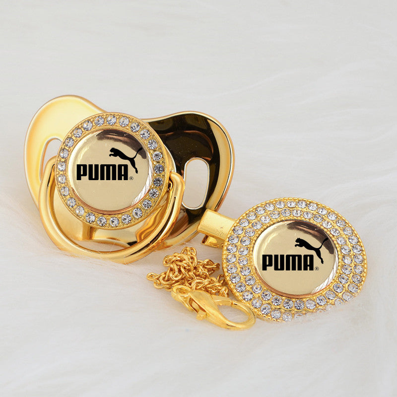 Premium Baby Schnuller Puma gold mit Clip & Geschenkbox