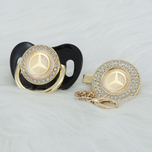 Premium Baby Schnuller Mercedes-Benz schwarz-gold mit Clip & Geschenkbox